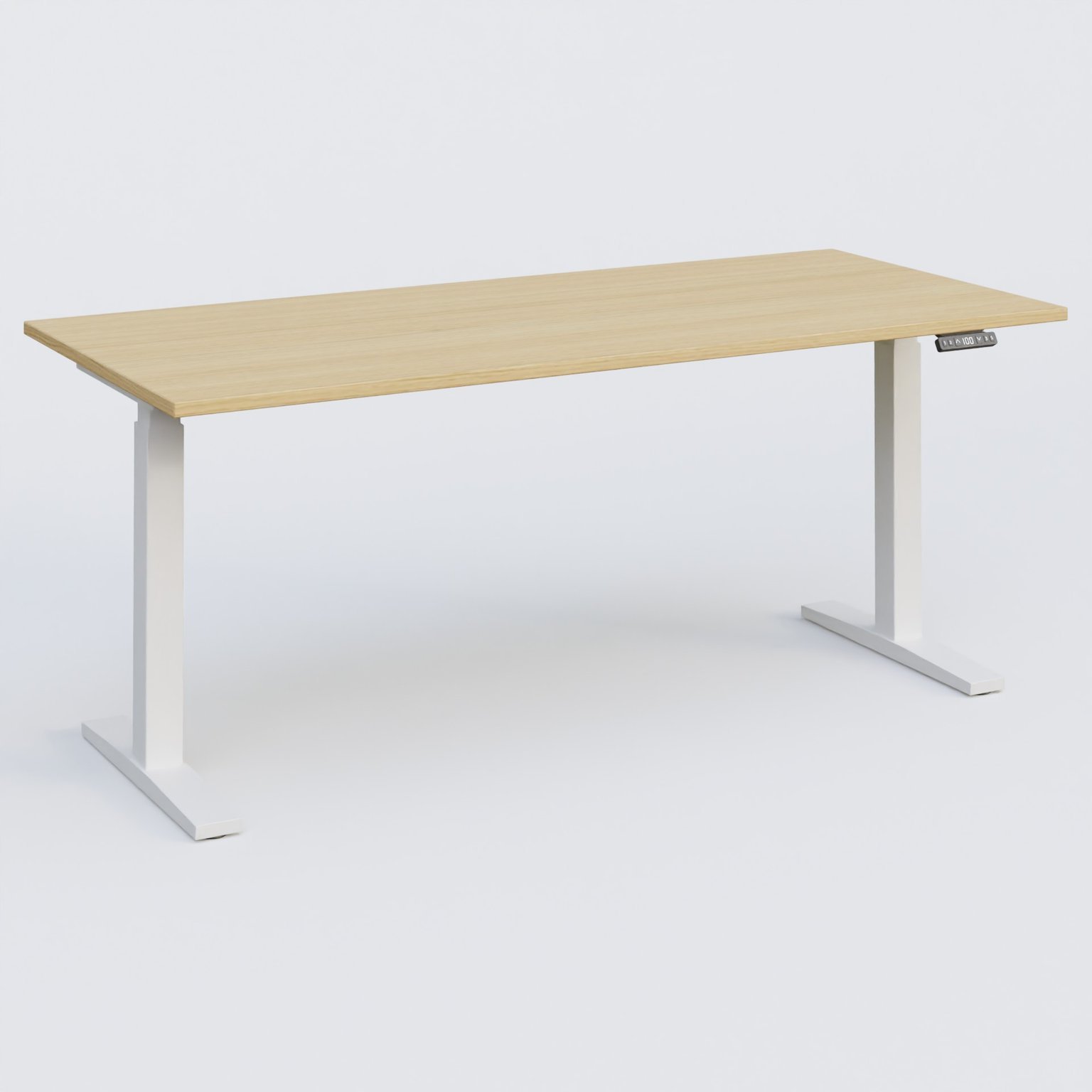 Poste solo 180*80 réglable en hauteur éléctriquement de 70-120 cm gamme KPro2. Plateau Chêne clair et pietement Blanc.