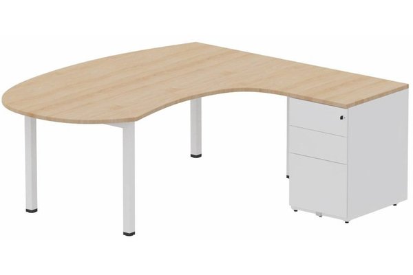 Gamme K3 - Plans compacts - K3 compact 90° manager 190x141x104x60cm sur caisson HB métal 3 tiroirs, plateau hêtre, structure blanc