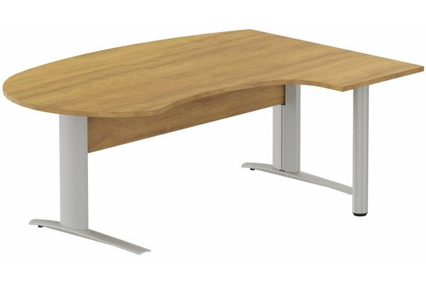 Gamme K1 - Plans compacts - K1 Voile de fond Bois- Plan compact 90° asymétrique Manager 190x141x104/60cm sur pied de soutien - retour à droite -Finitions : PLATEAUX: NOYER (NO) / PIETEMENTS: ALUMINIUM (AL)
