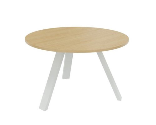 [Pas de famille] - [Pas de sous famille] - X3 Table de réunion diam 120cm. Plateau Chêne clair et piètement Blanc.