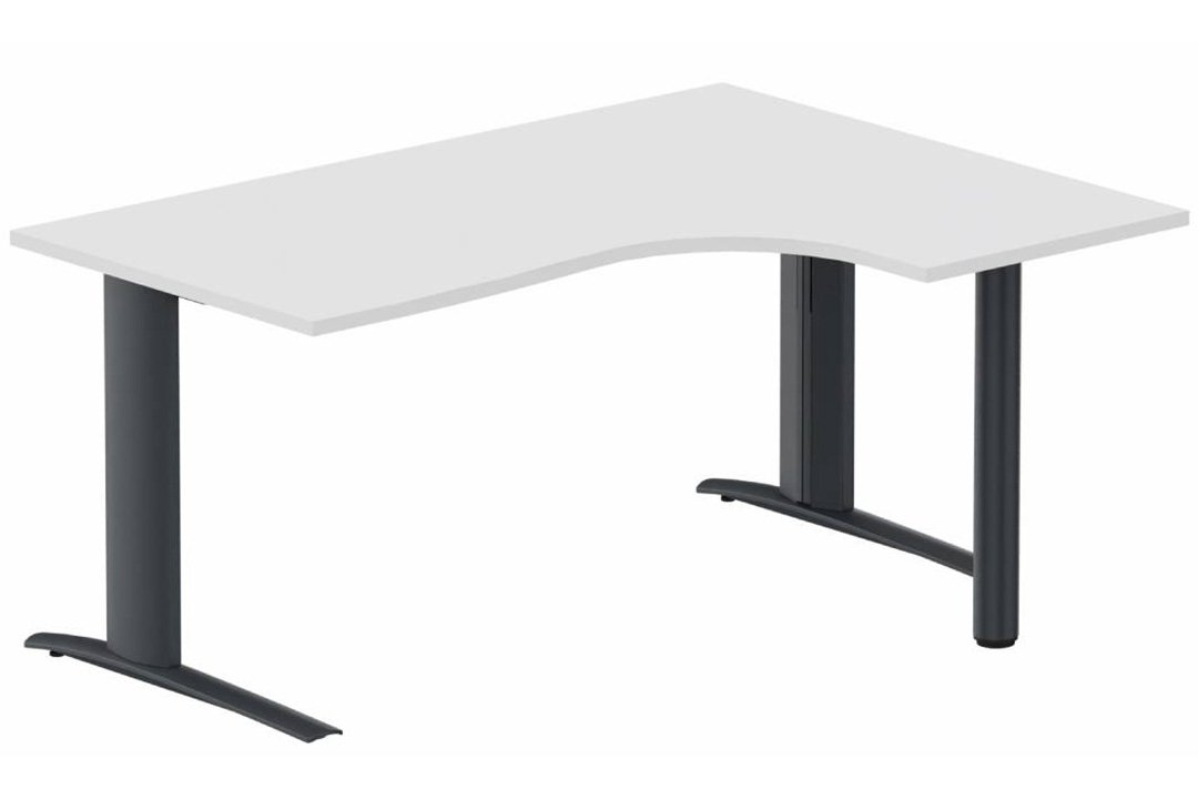 k1 Poutre - Plan compact 90° asymétrique 180x120x80 / 60cm, pied de soutien sous retour à droite -Finitions : PLATEAUX: BLANC (BL) / PIETEMENTS: ANTHRACITE (AN)
