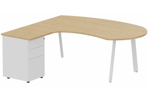 Gamme K8 - Plans compacts - K8 Plan compact 90° asymétrique Manager 190x183x104x60cm avec caisson HB métal 3 tiroirs - retour à gauche
