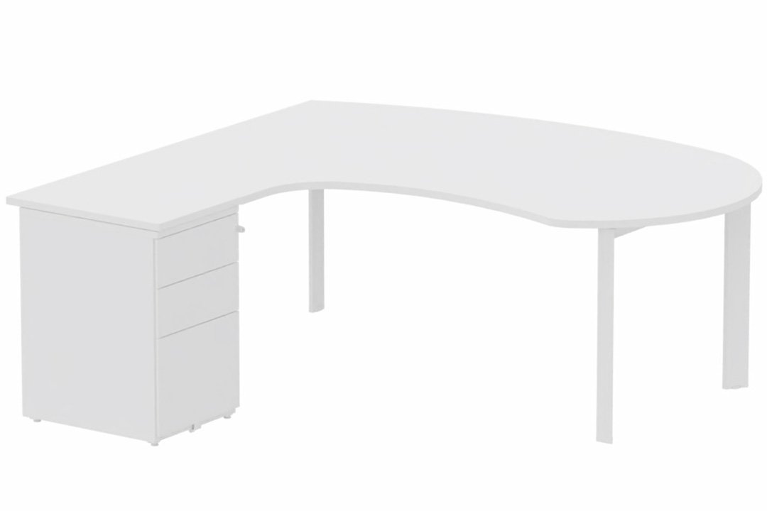 K7 compact 90° manager 190x141x104x60cm sur caisson HB métal 3 tiroirs, plateau blanc, structure blanc