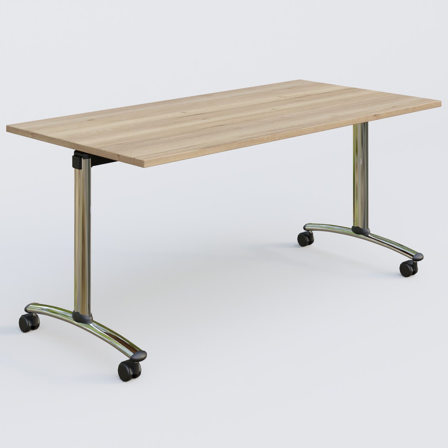 Table abattante gamme Arca 160-80 cm. Plateau Chêne naturel et pietement Chrome.