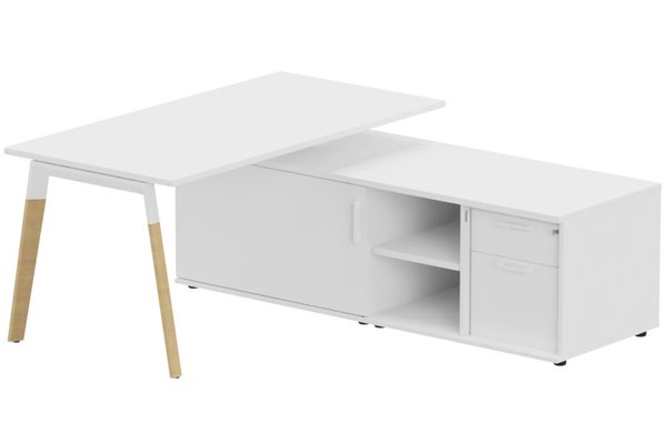 Gamme K8 Wood - Plans droits - K8Wood  Plan 160x80 avec meuble porteur (L180xP64) avec caisson 2T dont 1 DS intégré - meuble à droite