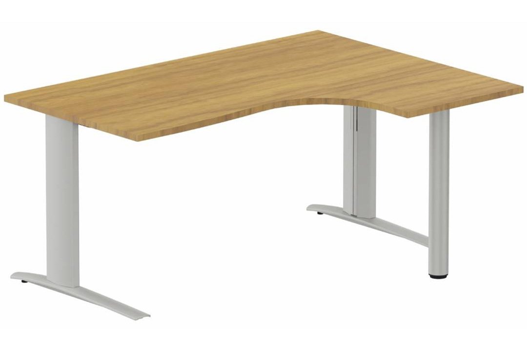 k1 Poutre - Plan compact 90° asymétrique 180x120x80 / 60cm, pied de soutien sous retour à droite - Finitions : PLATEAUX: NOYER (NO) / PIETEMENTS: ALUMINIUM (AL)