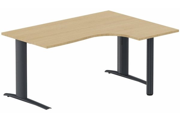Gamme K1 - Plans compacts - k1 Poutre - Plan compact 90° asymétrique 160x120x80 / 60cm, pied de soutien sous retour à droite -Finitions : PLATEAUX: CHENE (CE) / PIETEMENTS: ANTHRACITE (AN)