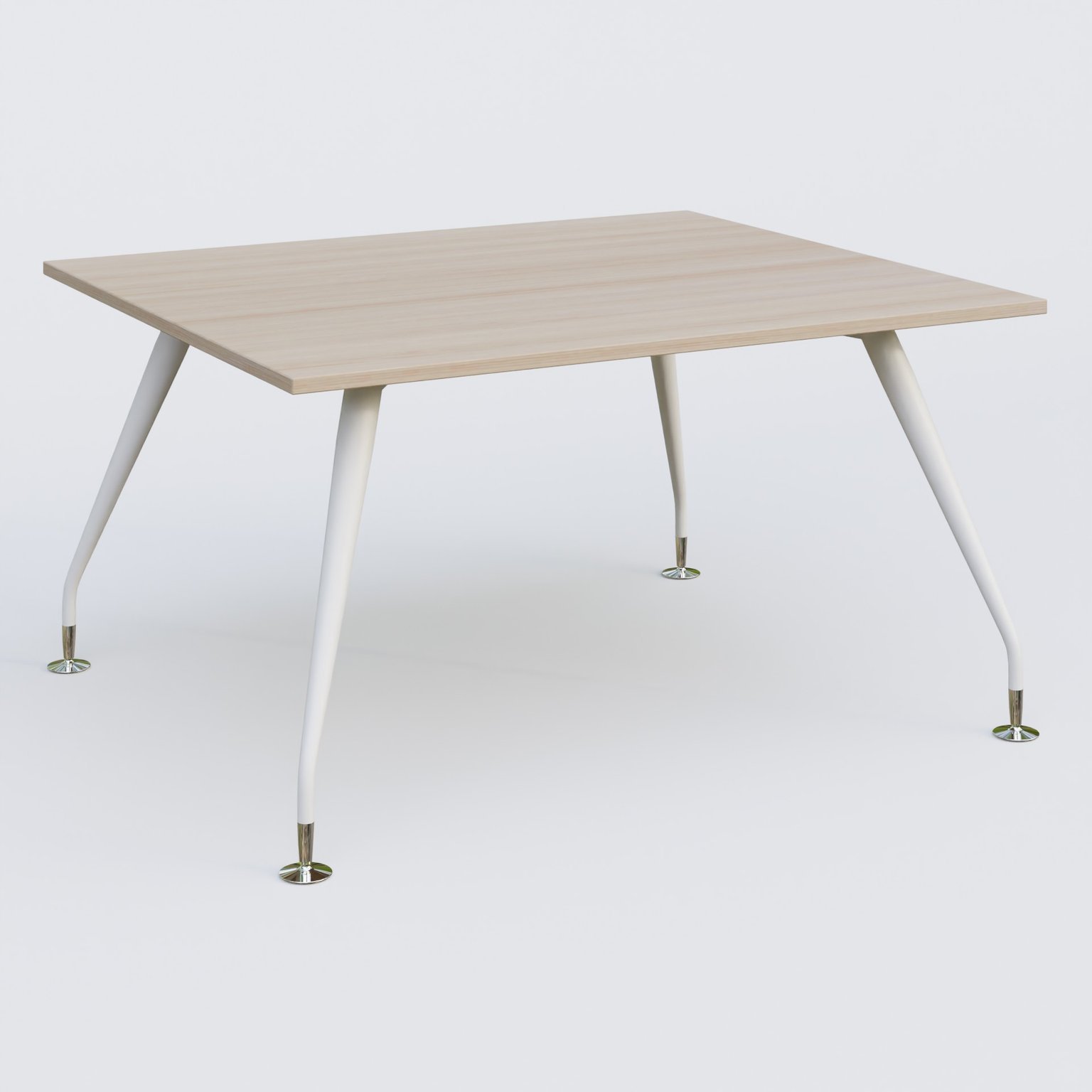 K5 plan droit 140*120 cm. Plateau Acacia et pietement Blanc avec base chromé.