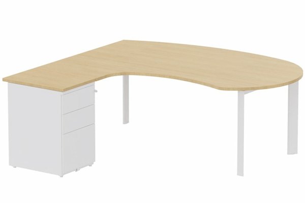 Gamme K7 - Plans compacts - K7- Plan compact 90° asymétrique Manager 190x183x104x60cm avec caisson HB métal 3 tiroirs - retour à gauche