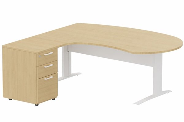 Gamme K1 - Plans compacts - K1 Voile de fond Métal - Plan compact 90° asymétrique Manager 190x183x104/60cm avec caisson HB bois 3 tiroirs - retour à gauche