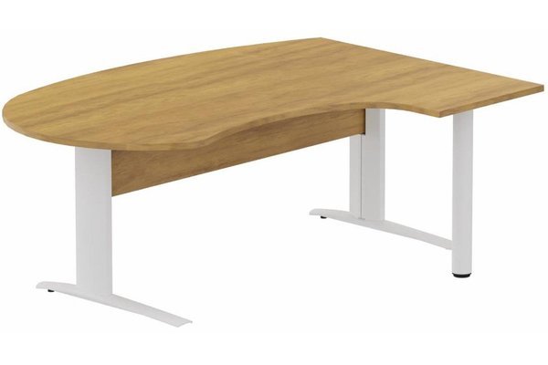 Gamme K1 - Plans compacts - K1 Voile de fond Bois- Plan compact 90° asymétrique Manager 190x141x104/60cm sur pied de soutien - retour à droite -Finitions : PLATEAUX: NOYER (NO) / PIETEMENTS: BLANC (BL)