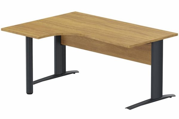 Gamme K1 - Plans compacts - K1 Voile de fond Bois- Plan compact 90° asymétrique 180x120x80/60cm sur pied de soutien - retour à gauche -Finitions : PLATEAUX: NOYER (NO) / PIETEMENTS: ANTHRACITE (AN)