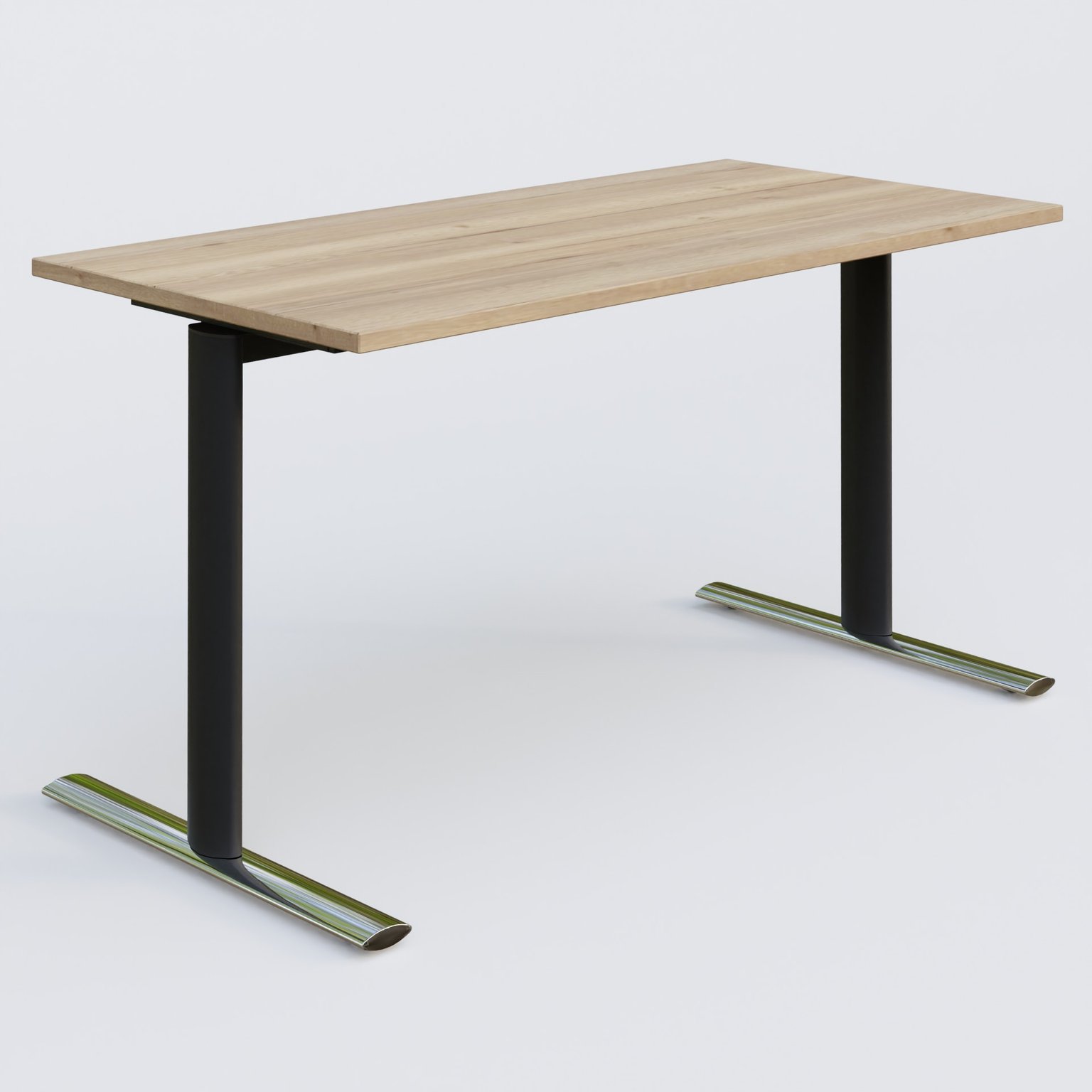 Module droit gamme Pure 140-70 cm. Plateau Chêne naturel et pietement Noir/Chrome.