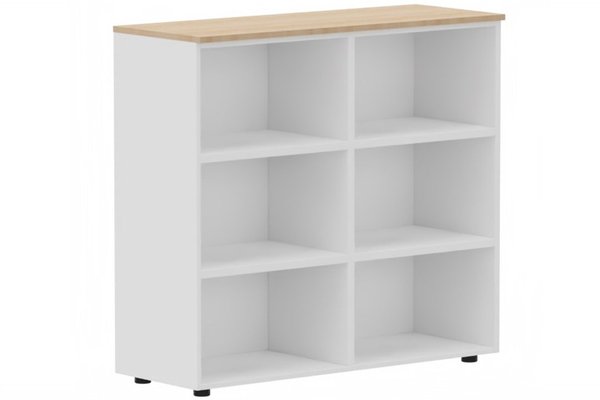 ARMOIRES SANS PORTES / BIBLIOTHEQUES - Hauteur 80 cm - Armoire mélamine H102xL120cm, séparation médiane, sans portes, Top de finition : Hêtre / Corps d'armoire et tablettes: Blanc