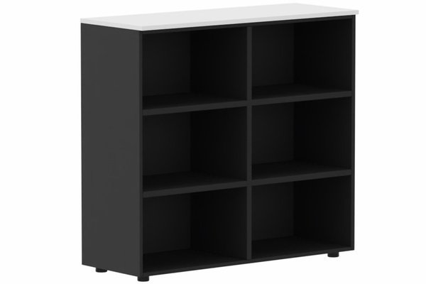 ARMOIRES SANS PORTES / BIBLIOTHEQUES - Hauteur 80 cm - Armoire mélamine H102xL120cm, séparation médiane, sans portes, Top de finition : Chêne (BL) / Corps d'armoire et tablettes: noir