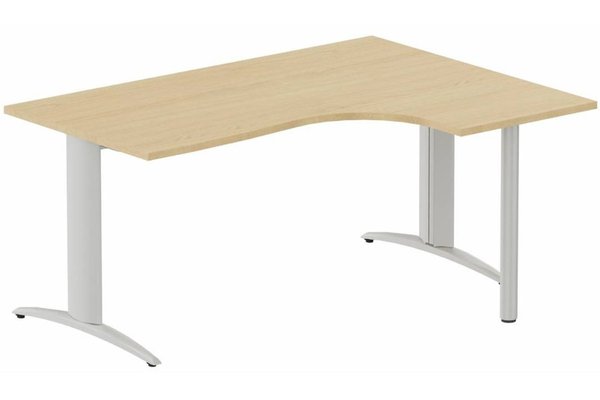 Gamme K2 - Plans compacts - K2- Plan compact 90° asymétrique 160x120x80/60cm sur pied de soutien - retour à droite -Finitions = Plateau : Chêne (CE) / Piétements : alu
