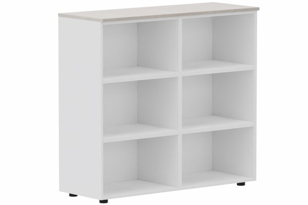 ARMOIRES SANS PORTES / BIBLIOTHEQUES - Hauteur 80 cm - Armoire mélamine H102xL120cm, séparation médiane, sans portes, Top de finition : Acacia / Corps d'armoire et tablettes: Blanc