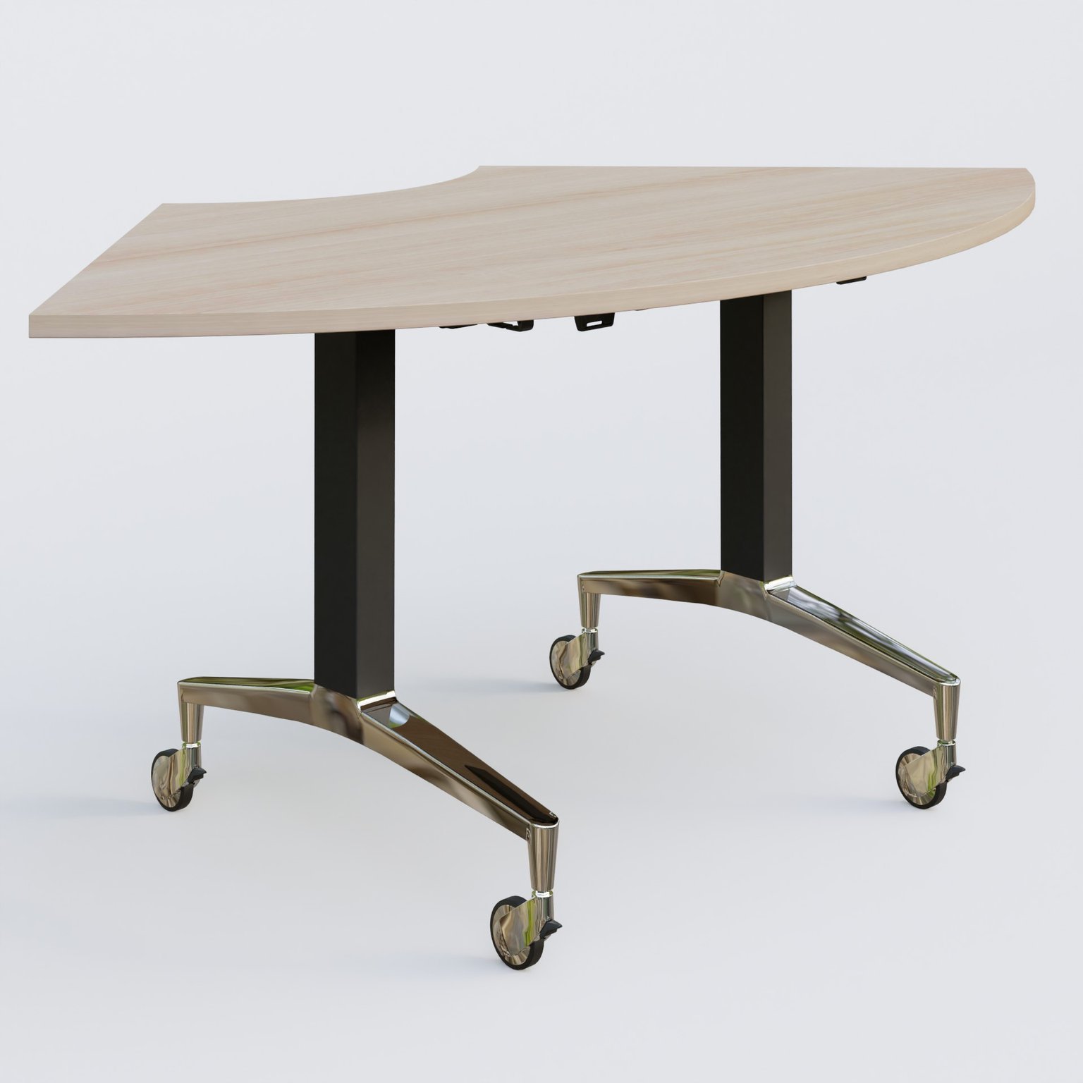 Module 1/4 de couronne de la gamme LEM 120-120 cm. Plateau Acacia et pietement Noir/Chrome.