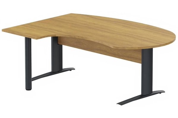 Gamme K1 - Plans compacts - K1 Voile de fond Bois- Plan compact 90° asymétrique Manager 190x141x104/60cm sur pied de soutien - retour à gauche -Finitions : PLATEAUX: NOYER (NO) / PIETEMENTS: ANTHRACITE (AN)