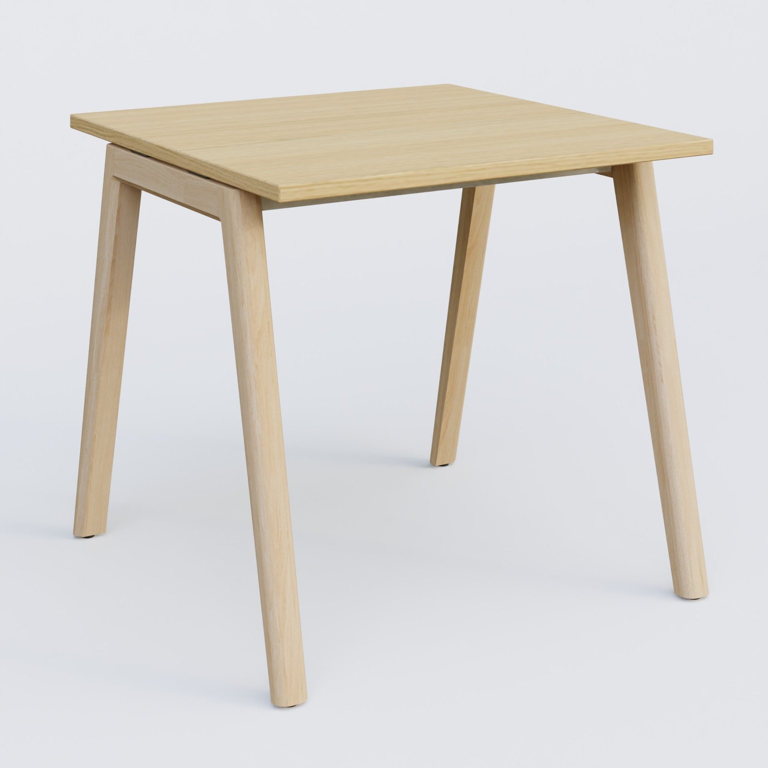 Bureau K9 piètement incliné en bois et plateau 80*80 cm. Plateau Chêne clair et pietement bois massif de hêtre.