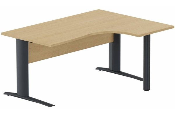 Gamme K1 - Plans compacts - K1 Voile de fond Bois -Plan compact 90° asymétrique 160x120x80/60cm sur pied de soutien - retour à droite -Finitions : PLATEAUX: CHENE (CE) / PIETEMENTS: ANTHRACITE (AN)