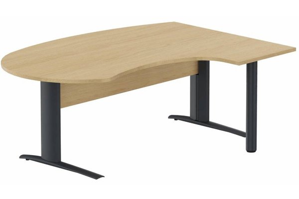 Gamme K1 - Plans compacts - K1 Voile de fond Bois- Plan compact 90° asymétrique Manager 190x141x104/60cm sur pied de soutien - retour à droite -Finitions : PLATEAUX: CHENE (CE) / PIETEMENTS: ANTHRACITE (AN)