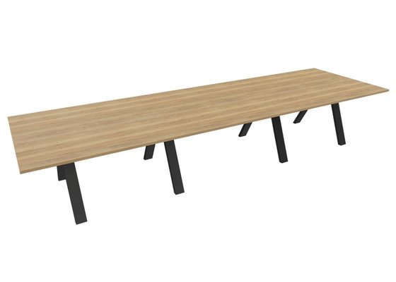 [Pas de famille] - [Pas de sous famille] - TABLE RECTANGULAIRE 3 PLATEAUX 420X120CM SUR STRUCTURE X3 MEETING. Plateau Chêne naturel et piétement Noir.