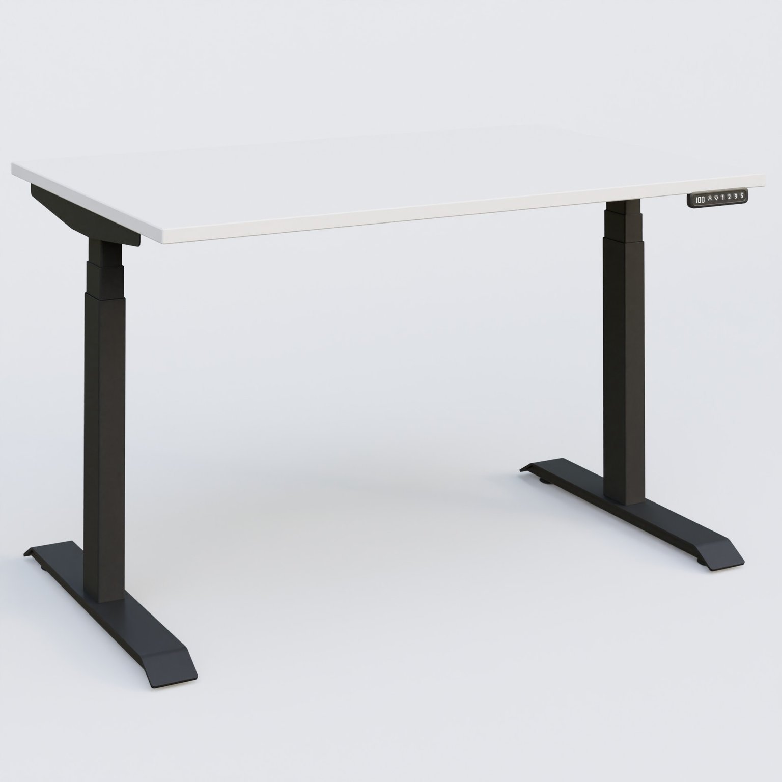 Poste solo 120*80 réglable en hauteur éléctriquement de 65-130 cm gamme KPro3. Plateau Blanc et pietement Noir.