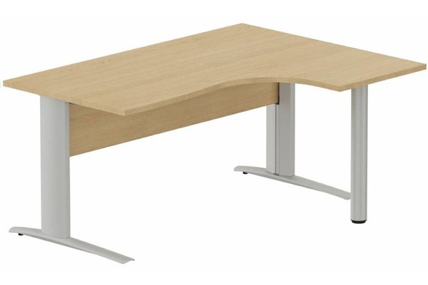 Gamme K1 - Plans compacts - K1 Voile de fond Bois -Plan compact 90° asymétrique 160x120x80/60cm sur pied de soutien - retour à droite -Finitions = Plateau et voile de fond : Chêne (CE) / Piétements : aluminium