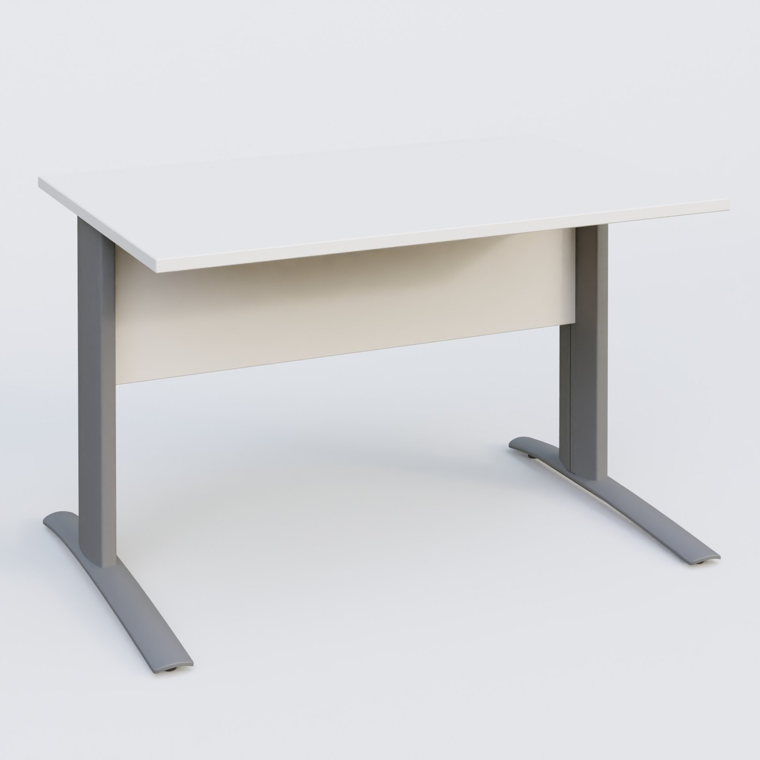 K1 Plateau droit 120x80 avec voile de fond bois. Plateau Blanc et pietement Aluminium