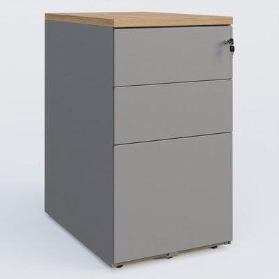 CAISSONS  - Hauteur de bureau - Caisson hauteur de bureau métalique 3 tiroirs avec top de finition, profondeur 60cm. Plateau Noyer et caisson Aluminium.