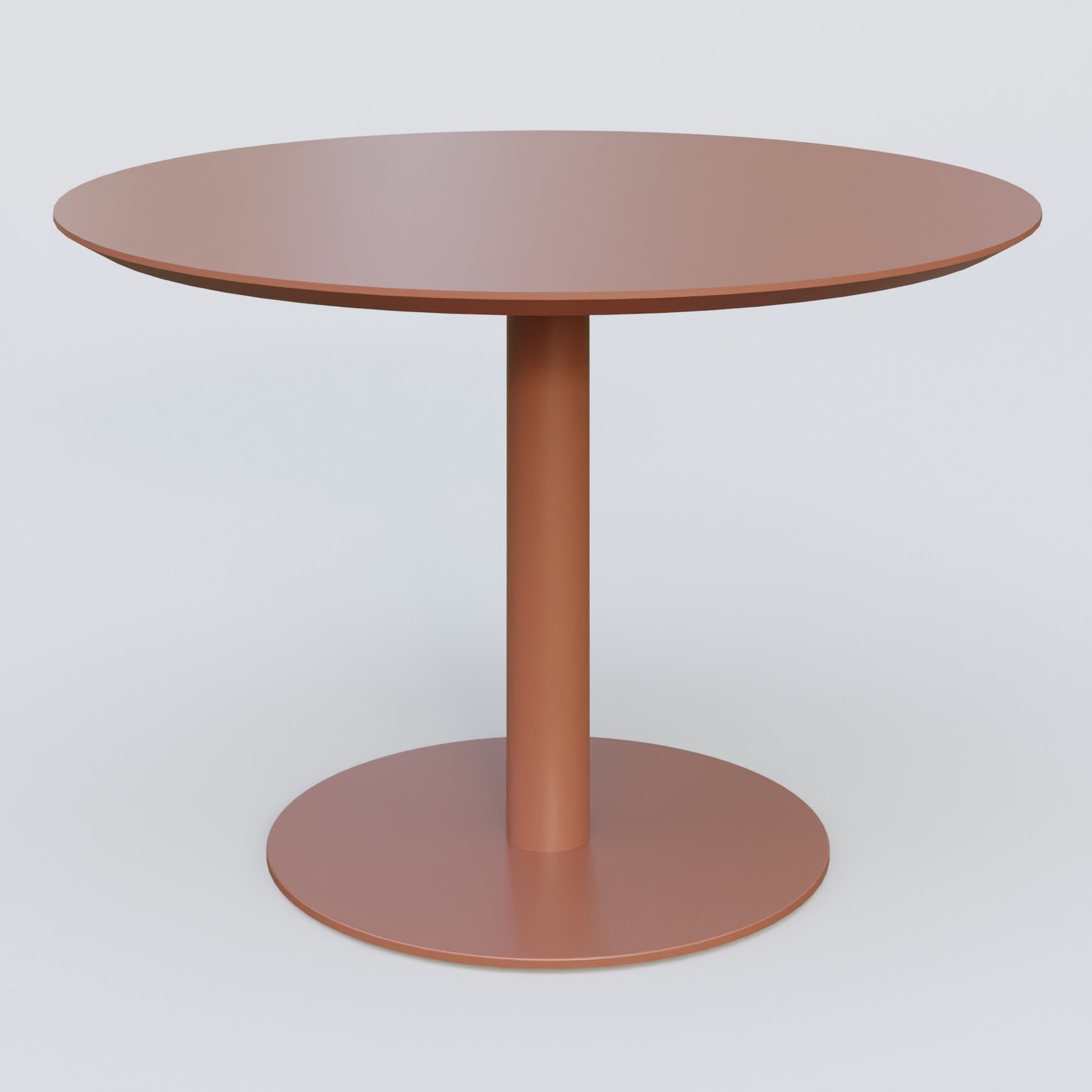 Table Basse Fashion Styl piètement colonne en métal et plateau bois. Plateau Brun cuivré (RAL 8004) et pietement Brun cuivré (RAL 8004).
