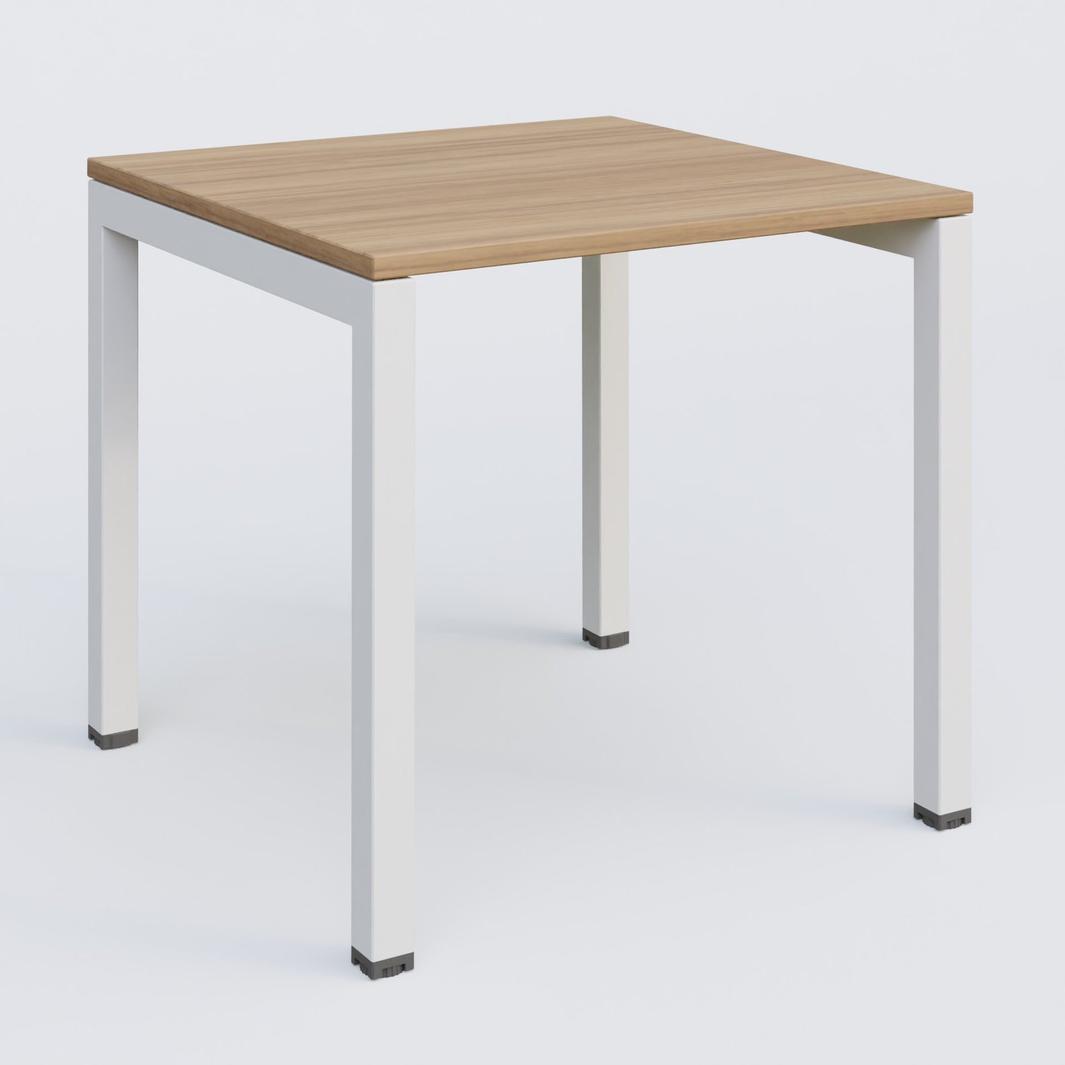 K3 Plateau droit 80x80 pieds fixe. Plateau Noyer et pietement Blanc.