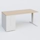 K1 Plateau droit 180x80 avec tour de rangement sous plateau à gauche. Plateau Hêtre et pietement Blanc