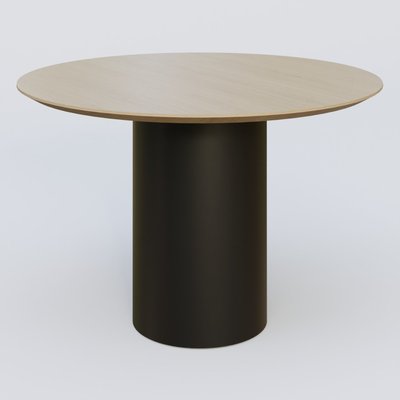 [Pas de famille] - [Pas de sous famille] - Table Basse Fashion Styl piètement colonne en métal D-26cm et plateau bois. Plateau Chêne et pietement Noir (RAL 9005).