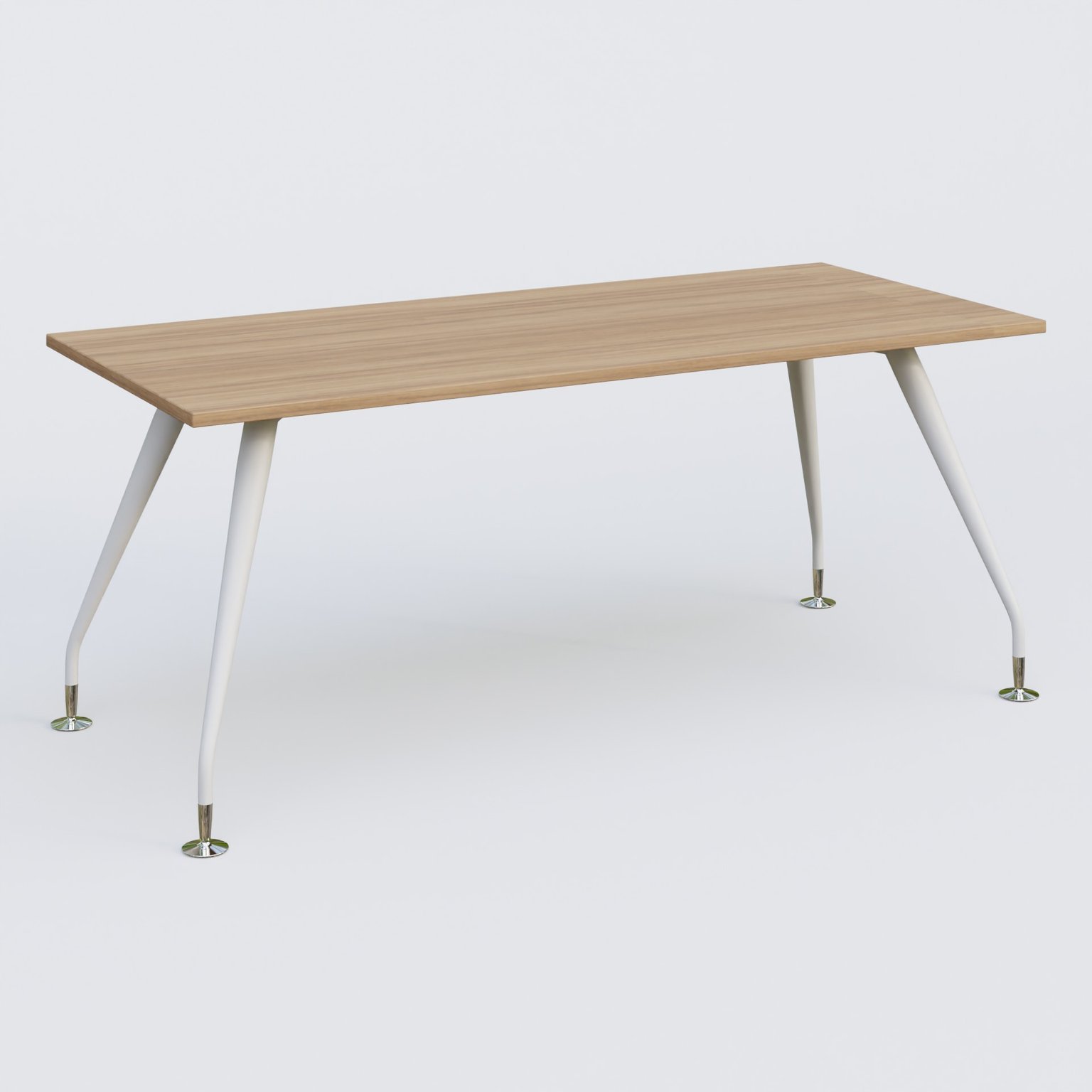 K5 plan droit 180*80 cm. Plateau Noyer et pietement Blanc avec base chromé.