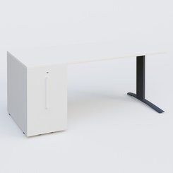 [Pas de famille] - [Pas de sous famille] - K1 Plateau droit 180x80 avec tour de rangement sous plateau à gauche. Plateau Blanc et pietement Anthracite