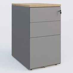 [Pas de famille] - [Pas de sous famille] - Caisson hauteur de bureau métalique 3 tiroirs avec top de finition, profondeur 80cm. Plateau Chêne naturel et caisson Aluminium.