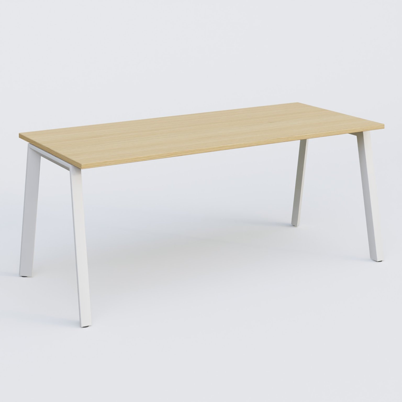 K8 plan droit 180*80 sur pieds fixe. Plateau Chêne clair et pietement Blanc