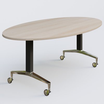 [Pas de famille] - [Pas de sous famille] - Table ovale de la gamme LEM 200-110 cm. Plateau Acacia et pietement Noir/Chrome.