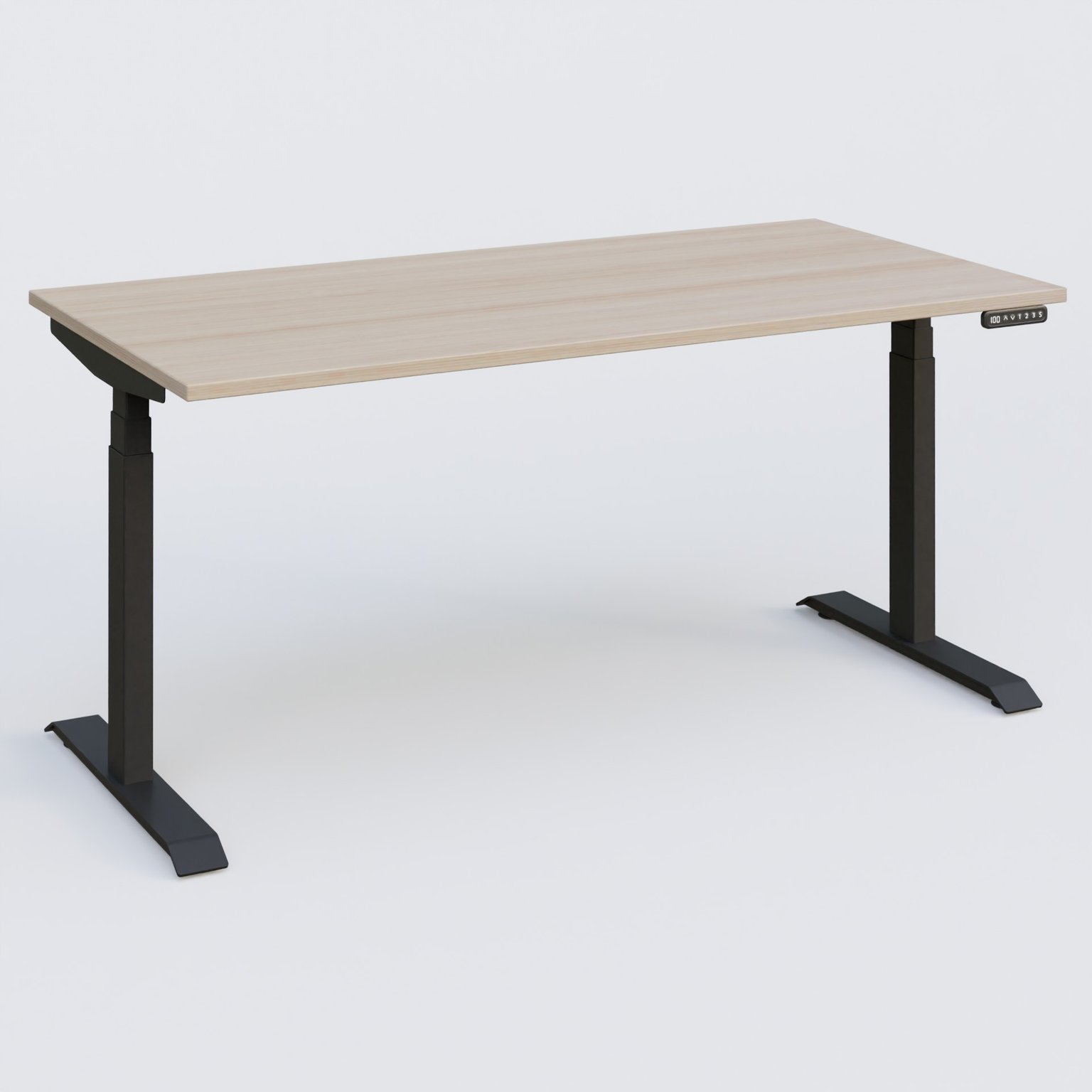 Poste solo 160*80 réglable en hauteur éléctriquement de 65-130 cm gamme KPro3. Plateau Acacia et pietement Noir.