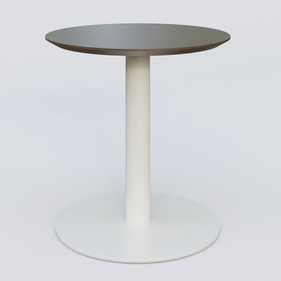 [Pas de famille] - [Pas de sous famille] - Table Basse Fashion Styl piètement colonne en métal et plateau bois. Plateau Chêne Moka et pietement Blanc (RAL 9010).