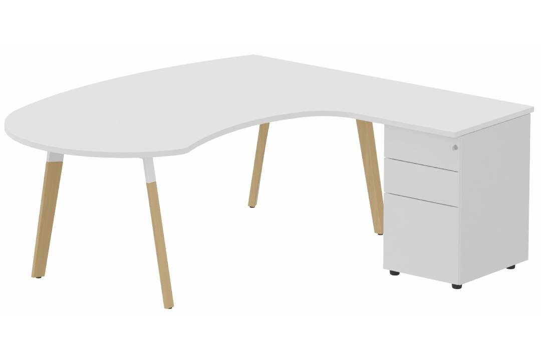K8Wood Plan compact 90° asymétrique Manager 190x183x104x60cm avec caisson HB métal 3 tiroirs - retour à droite