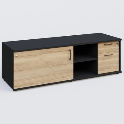 [Pas de famille] - [Pas de sous famille] - Caisson USE ME avec caisson deux tiroirs, porte à gauche. Caisson Noir et portes Chêne naturel.