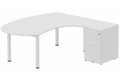 K3 compact 90° manager 190x141x104x60cm sur caisson HB métal 3 tiroirs, plateau blanc, structure blanc