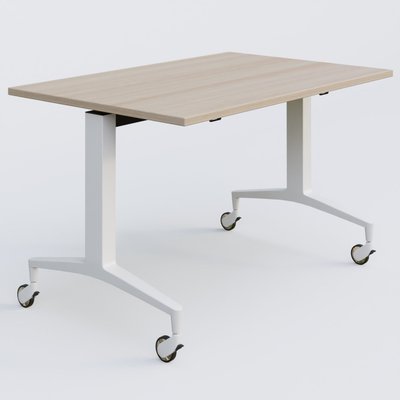 [Pas de famille] - [Pas de sous famille] - Module droit de la gamme LEM 120-80 cm. Plateau Acacia et pietement Blanc.