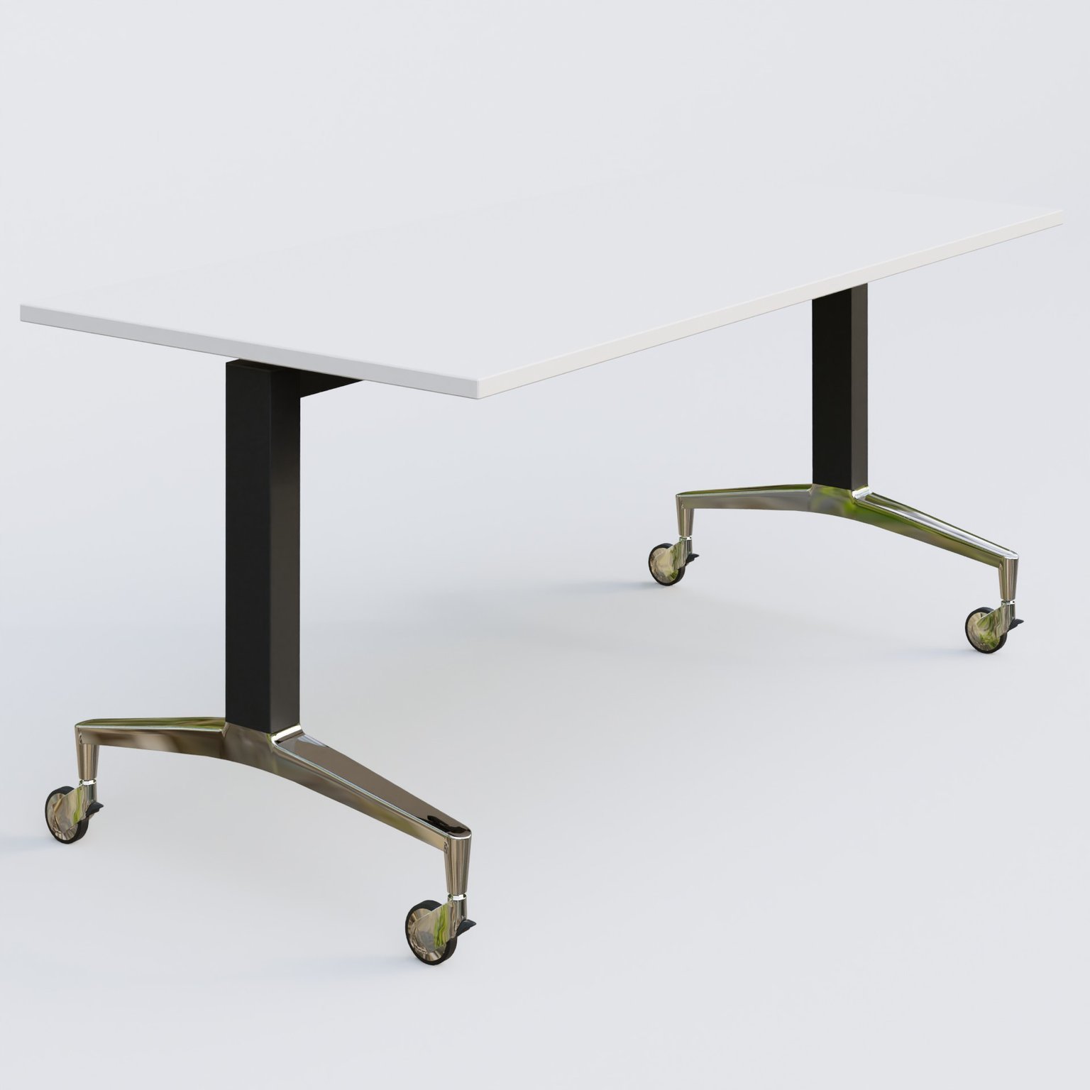 Module droit de la gamme LEM 160-80 cm. Plateau Blanc et pietement Noir/Chrome.