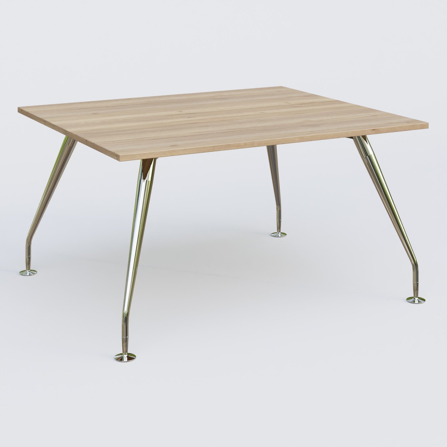 K5 plan droit 140*120 cm. Plateau Chêne naturel et pietement Chrome avec base chromé.