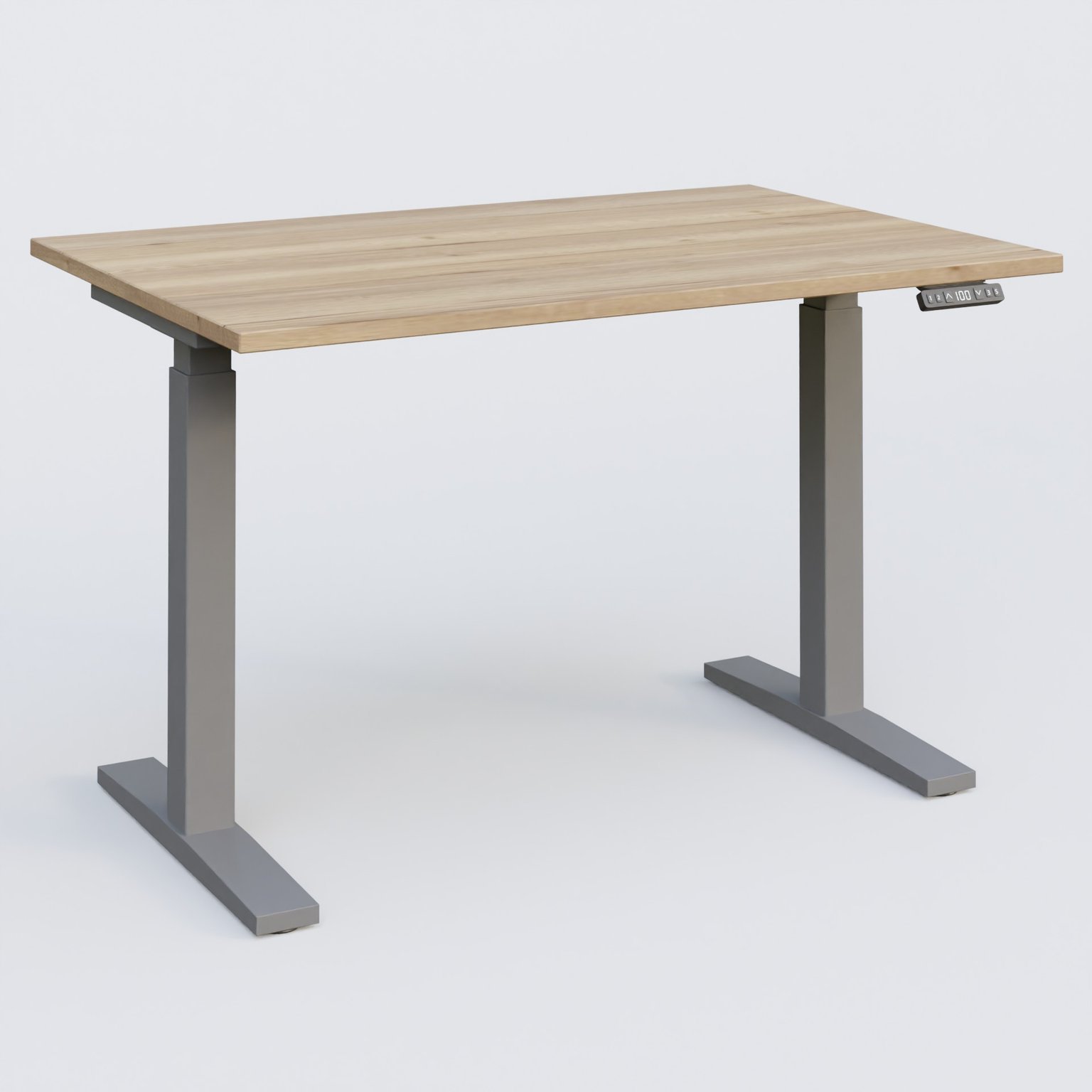 Poste solo 120*80 réglable en hauteur éléctriquement de 70-120 cm gamme KPro2. Plateau Chêne naturel et pietement Aluminium.