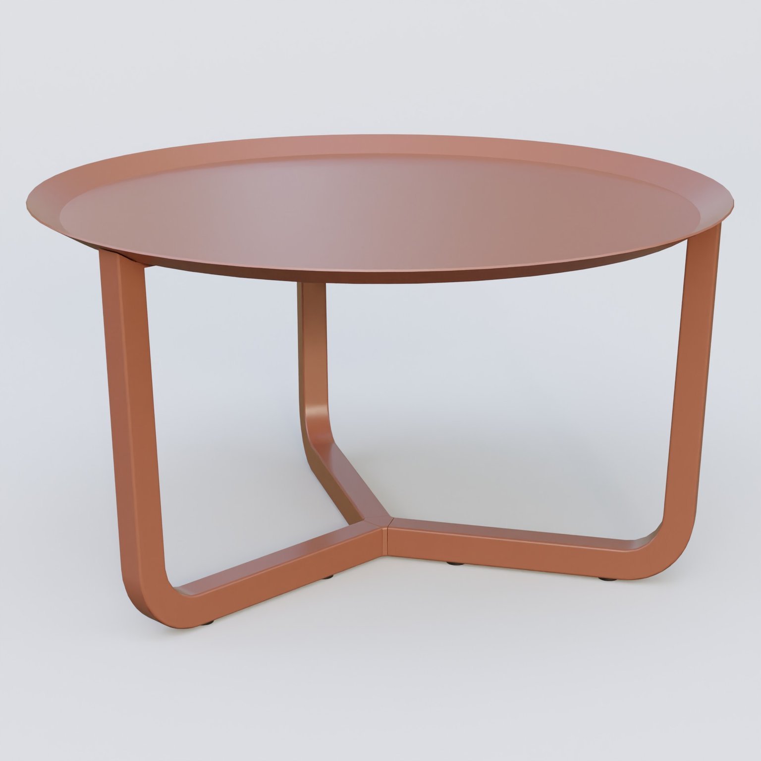 Table Basse Fashion Styl piètement tryptique. Plateau Brun cuivré (RAL 8004) et pietement Brun cuivré (RAL 8004).